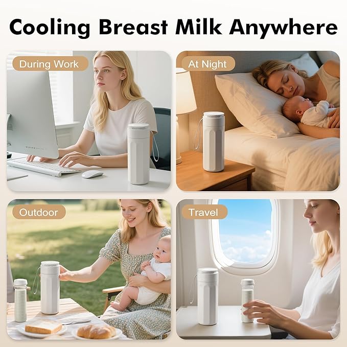 Portable Breast Milk Cooler - 11oz Breast Milk Cooler Bottle with Baby Bottle, Breast Milk Chiller with Stainless Steel Ring Cooling for 24 Hours, Breastfeeding Essentials for Travel Outdoor