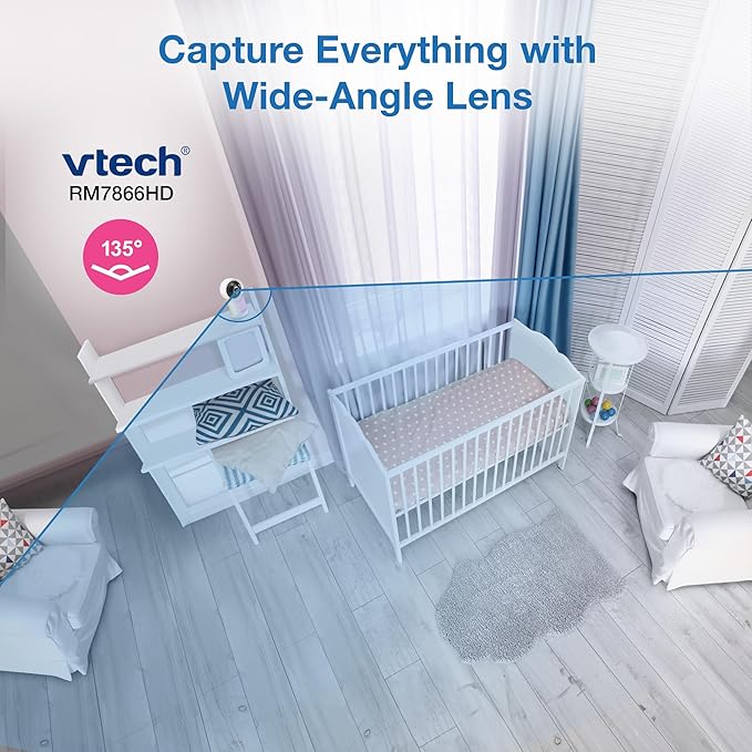VTech Smart WiFi 7” HD Display Video Baby Monitor, 1080p HD Camera via App, Pan-Tilt-Zoom, Night Light, 2-Way Talk, 2K CMOS Video Sensor, Wide-Angle Viewing, Rechargeable Battery, Free App: RM7866HD