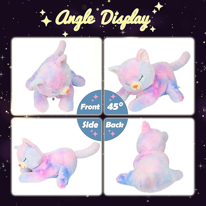 Hopearl LED Plush Cat Lighting Up Stuffed Mommy Cat with 3 Baby Kittens in her Tummy Stuffed Animal Playset Night Lights Glow in The Dark for Mom Kids Toddler Girls, Rainbow, 18''