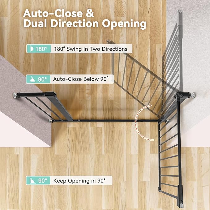 COMOMY 30" Tall Baby Gate for Stairs Doorways, Fits Openings 29.5" to 40.5" Wide, Auto Close Extra Wide Dog Gate for House, Pressure Mounted Easy Walk Through Pet Gate with Door, Black