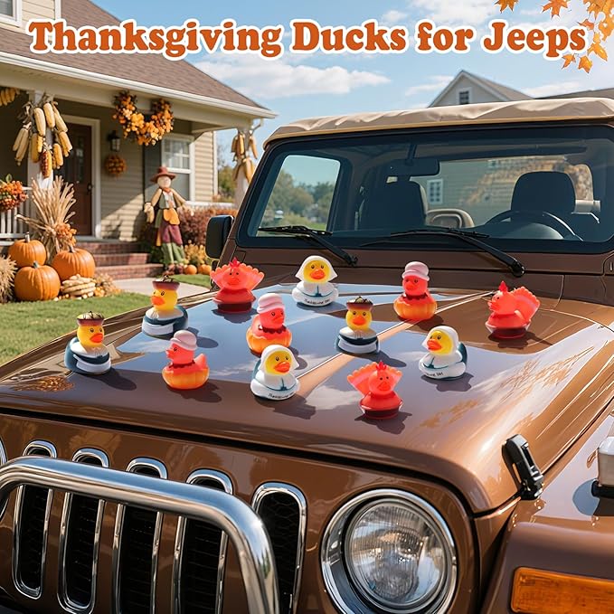 Thanksgiving Rubber Ducks for Jeeps | 24Pc Bulk Turkey Duck Toys for Toddlers & Kids | Ducking Party Favors, Bathtub & Pool Fun, Baby Shower Games, Tiny Fall Decor and Gifts (Non-Toxic)