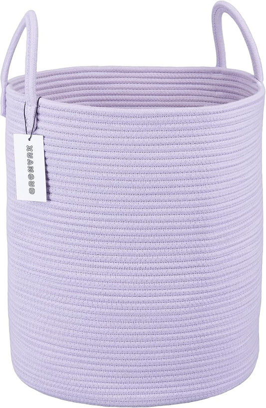 Rope Laundry Basket Hamper for Clothes Woven Storage Basket for Living Room Bedroom Boho Tall Rope Baskets for Blanket Toys Pillow Towels Baby Nursery Hamper Bin Large purple or lavender