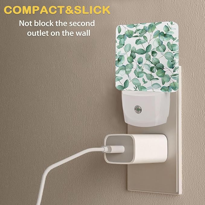 Eucalyptus Leaves Night Light,Plug in Night Light, Dusk to Dawn Sensor Nightlights for Stairway/Hallway/Kitchen/Bedroom/Bathroom 0.5W