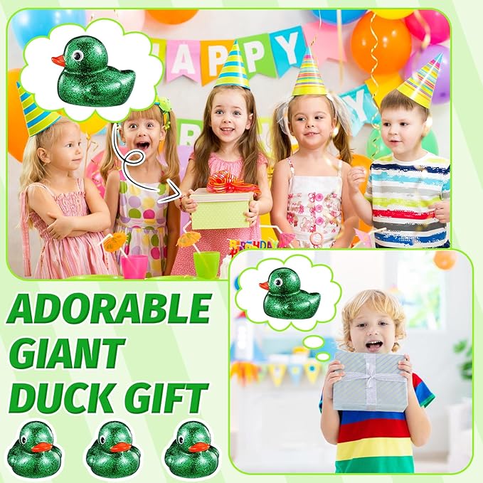 Honoson 6.89 Inch Giant Glitter Rubber Duck Big Glitter Rubber Duck Large Sparkly Duckling Bath Toy with Squeaky Sound for Summer Baby Shower Birthday Party Favor Gift(Green)