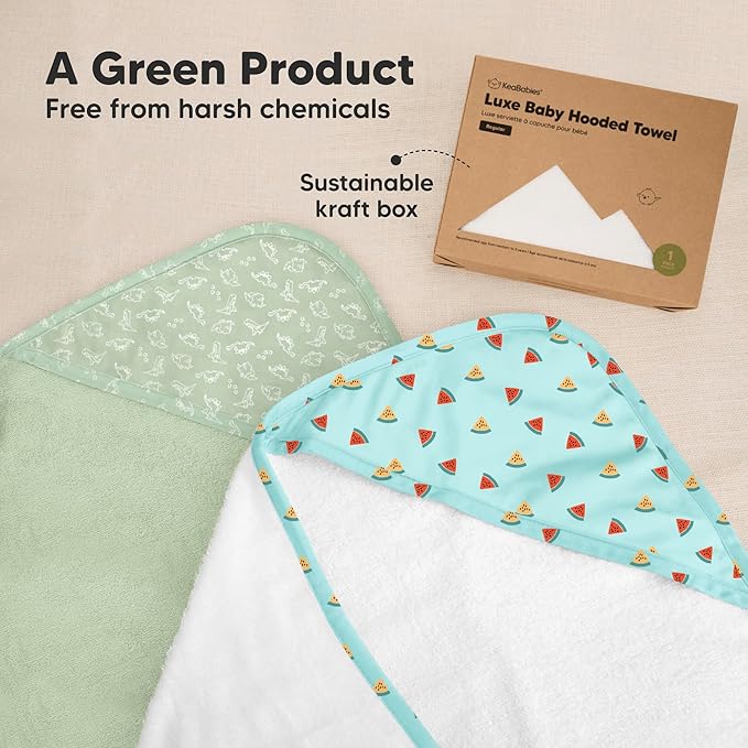 KeaBabies Hooded Baby Towel for Newborn - Viscose Derived from Bamboo Large Baby Bath Towels with Hood for Boys, Girls, Toddler, Extra Absorbent & Soft Newborn Bath Essentials (Melon Beat, Regular)