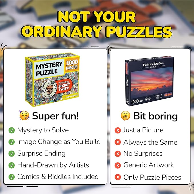 Odd Pieces Jigsaw Puzzles 1000 Pieces with Storytelling Comics, Secret Ending, Puzzle for Mystery Adults & Kids - 19.7'' x 27.6'' Frameable Magic Puzzle Art (Turbo 3000)