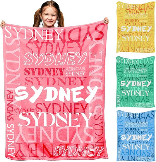 Personalized Baby Blanket with Name for Girls Boys, Pink Flannel Fleece Blankets, Custom Name Blanket for Kids New Mom, Soft Cozy Fluffy Infant Toddler Newborn Receiving Blankets for Crib Stroller