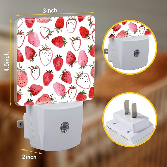 Abstract Watercolor Strawberries Night Light for Kids Girls Boys,LED Night Light Plug into Wall with Dusk to Dawn Sensor for Room Decor,Hallway,Kitchen,Bathroom,Nursery,Stairs