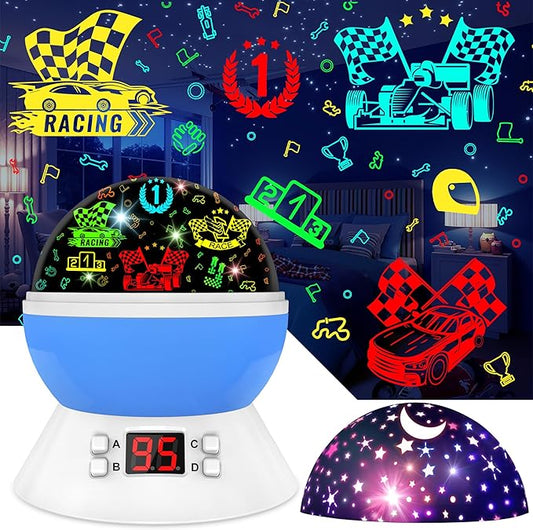 Cars Night Light for Boys - Rotating Projector Lamp with Race Car - Star Projector for Kids Age 3-8 - Ceiling Nightlight Projector with Cars and Stars - Birthday Gifts for Boys Room Decor