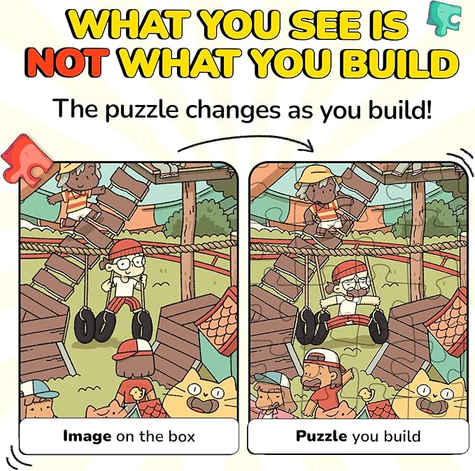 Odd Pieces Jigsaw Puzzles 1000 Pieces with Storytelling Comics, Secret Ending, Puzzle for Mystery Adults & Kids - 19.7'' x 27.6'' Frameable Magic Puzzle Art (Snack Attack 3)