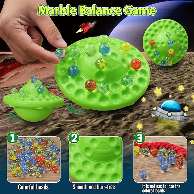 Marble Game & Balance Game for Kids - 60 Premium Glass Marbles, Strategy Fun Toy for 1-4 Players, Ready to Play Out of The Box 8 Years Old