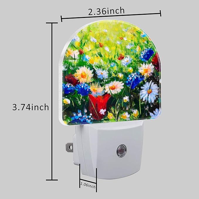 Field Flowers Oil Painting Night Light Plug into Wall with Dusk to Dawn Sensor Cute Nightlight for Kid Girls Boys Women Men Room Decor, Hallway, Kitchen, Bathroom, Nursery, Stairs