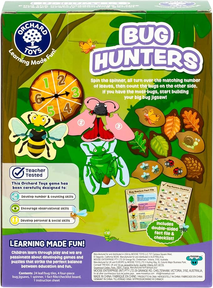 ORCHARD TOYS Bug Hunters Game, Learn Counting and Observational Skills As You Race to Be 1st to Build Your Bug, Designed for 2-4 Players Aged 3+