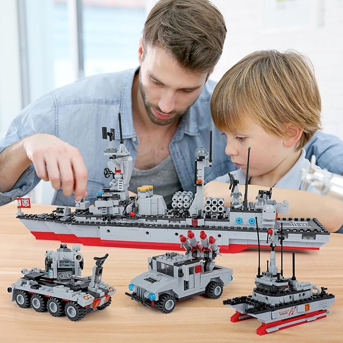 1296 Pieces Aircraft Carrier Building Blocks Set, Military Warship Battleship Building kit with Airplane, Patrol Boat, Army Car, Tank, Creative Roleplay Ship Gift Toys for Kids Boys Girls 6-12 Years