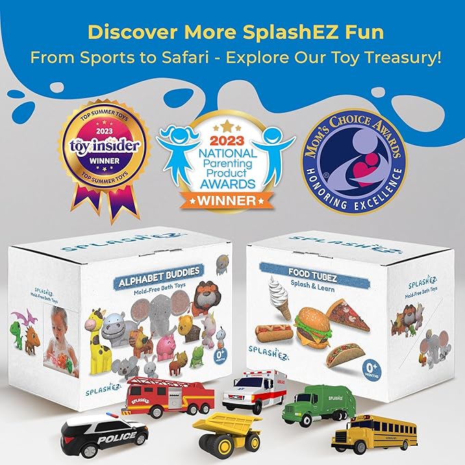 SplashEZ Baby Sports Bath Toys | Mold Free Bath Toys for Kids & Toddlers with No Hole for Water | Balls Set Ideal Size for Little Hands | Safe, Durable for Baby Tub Pool Fun for Boys Girls Ages 0 & Up