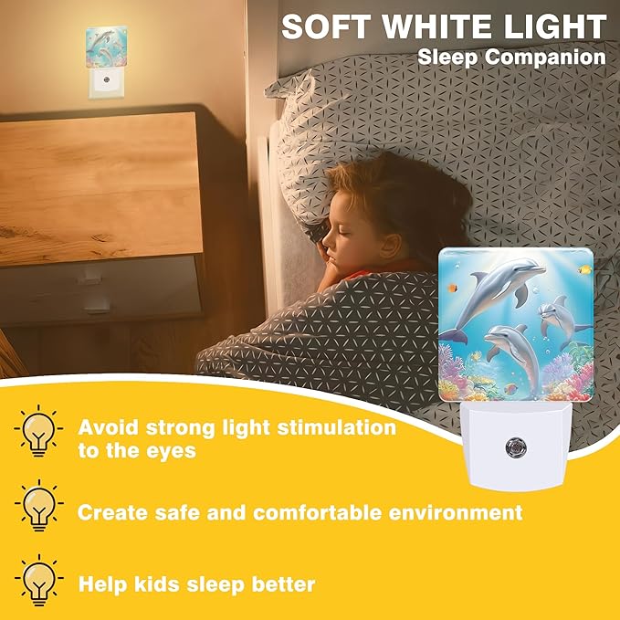 Night Light Dolphin in Colorful Underwater World Night Lights Plug into Wall Smart Dusk to Dawn Sensor 0.5W Energy Efficient Led Lamp for Men Women Bedroom Bathroom Hallway Stairway Decor