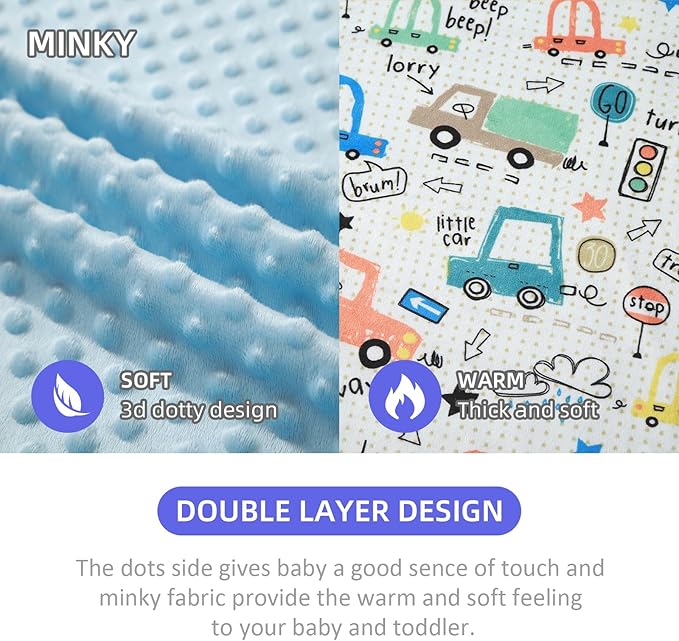 iEvolve Baby Nursery Bed Blankets Ultra Soft Double Layer Mini Blanket Minky Blanket Receiving Blankets Shower Gifts(Car,30 * 47in)