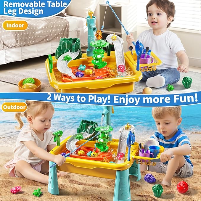 Water Table Play Sink Toy for Kids 3 4 5 6 Years Old - Outdoor Kitchen with Running Water, Fishing Games, Toddler Water Play Table for Kids Ages 3-8, Beach Outdoor Toys, Summer Gifts