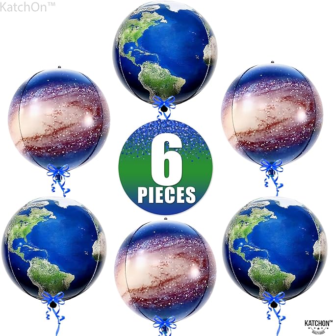 KatchOn Globe and Galaxy Balloons - 22 Inch, Pack of 6 | Earth Day Decorations | World, Planet Balloons for Travel Themed Party Decorations