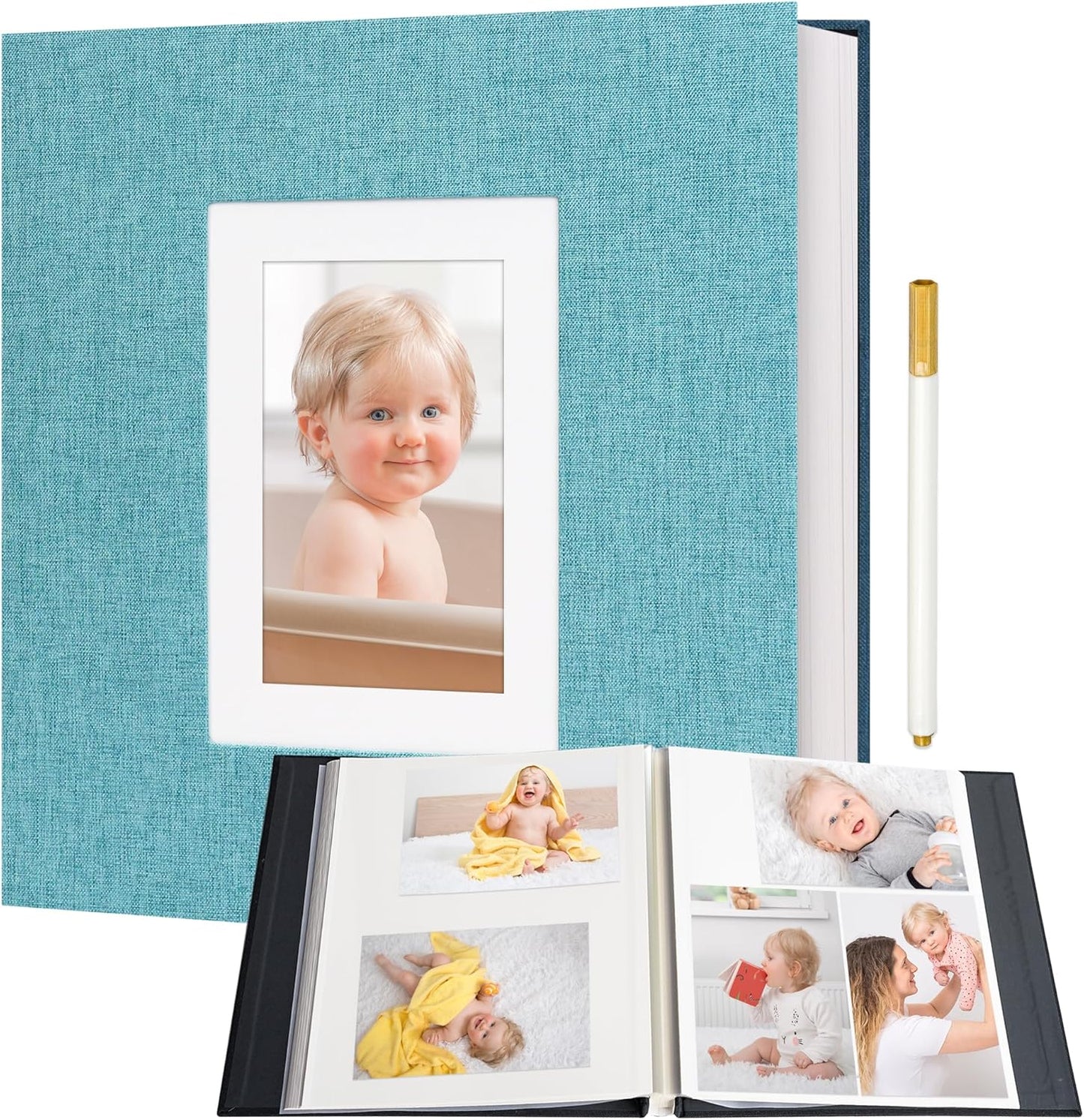 Vienrose Photo Album Self Adhesive for 2x3 4x6 5x7 8x10 Pictures DIY Scrapbook 60 Blank Pages Linen Cover Memory Book for Wedding, Baby Growth, Travel, Skyblue