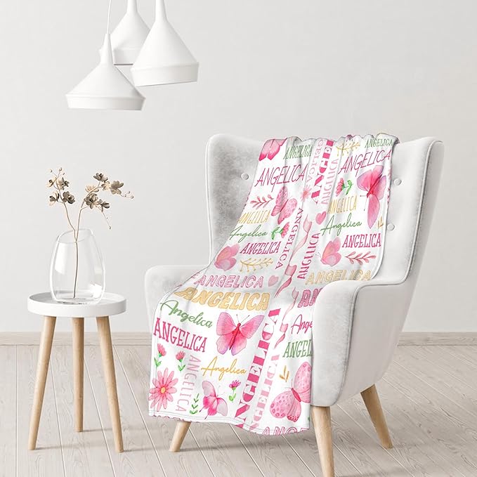 Personalized Custom Baby Blanket with Name - Butterfly Swaddle Blanket for Toddlers, Infants, Kids, Newborns - Nursery Stroller Crib Decor Throw - Birthday Gift