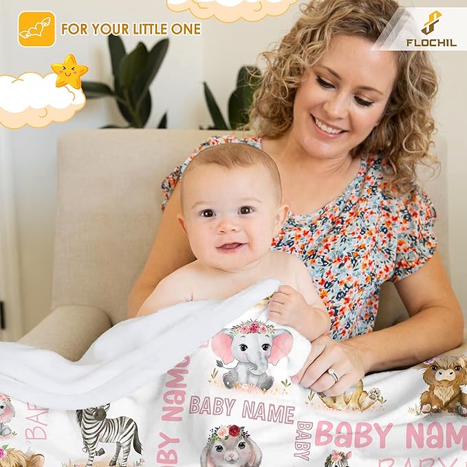 FLOCHIL Personalized Blanket – Custom Name for Girls, Monogram Fleece Gift (30x40)