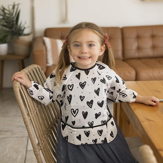 Tiny Twinkle Long Sleeve Bib for Babies & Toddlers – Waterproof Smock Bib for Eating – Machine Washable & Mess-Proof, Baby Feeding Essential & Shower Must-Have(Hearts, 6–24M)