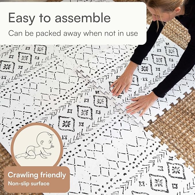 Lillefolk Baby Play Mat for Floor – 4x6ft Boho | Soft Non Toxic Premium EVA Foam Tiles for Tummy Time, Crawling & Playroom – Waterproof Interlocking Floor Mat for Babies & Toddlers (6 Tiles)