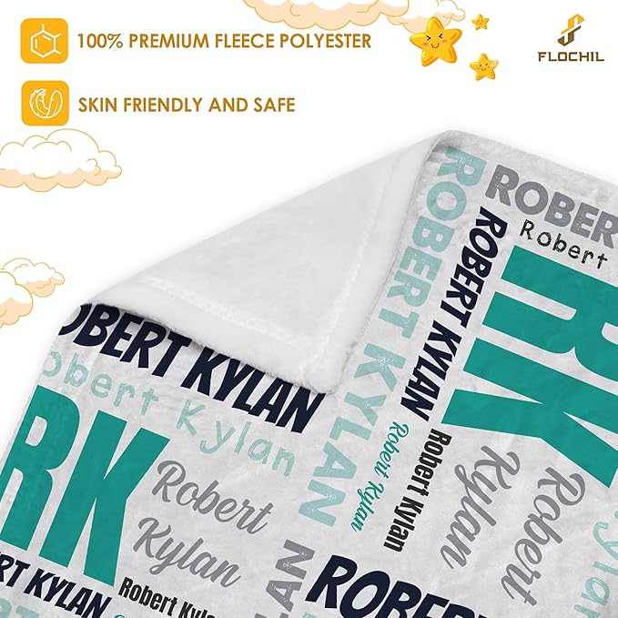 FLOCHIL Personalized Baby Blankets, Custom Baby Blanket - Baby Blanket with Name for Boys, Best Gift for Baby, Newborn Elephants Flush Fleece (30x40) (Monogram 3)