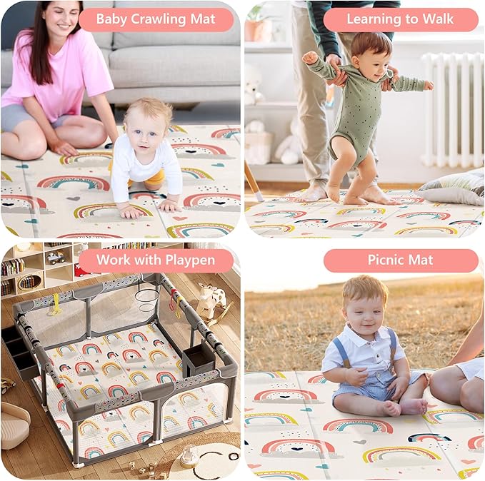 79x71 Extra Large Baby Play Mat for Floor, Foldable Foam Playmat for Babies 0-12 Months & Kids, Non-Toxic Waterproof Baby Mat for Floor, Thick Playpen Mat for Tummy Time Crawling