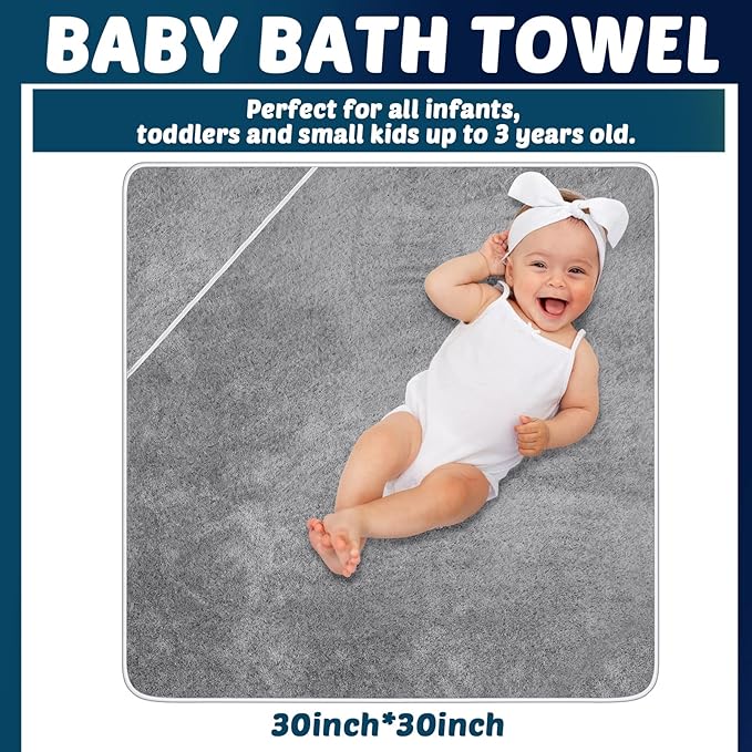Chumia 6 Pack Baby Bath Towel Coral Fleece Soft Absorbent Newborn Hooded Towel for Kid 30 x 30 Inch Toddler Bath Blanket for Babies Infant Shower Gift(Gray)