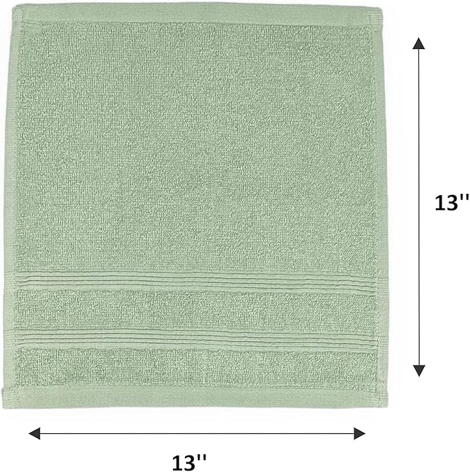Kaufman - Washcloths for Bathroom, Spa, Gym, and Face Towel 100% Cotton Ring Spun, Ultra Soft Feel and Highly Absorbent Fingertip Towels (24, SAGE Green)