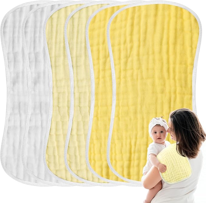 MUKIN Baby Muslin Burp Cloth Set of 6, Ultra Soft Absorbent Thick Cotton Burping Cloths for Unisex Newborn Babies, 20'' by 10'' Neutral Milk Spit Up Rags Boys Girls - Baby Must Haves(Gradient Yellow)