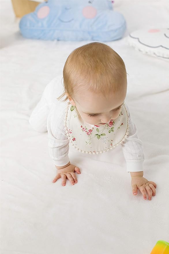 GZMM Baby Bib For Girls,Reversible Waterproof Handmade Natural Cotton Baby Drool Bib 0-12 months 2 Pack