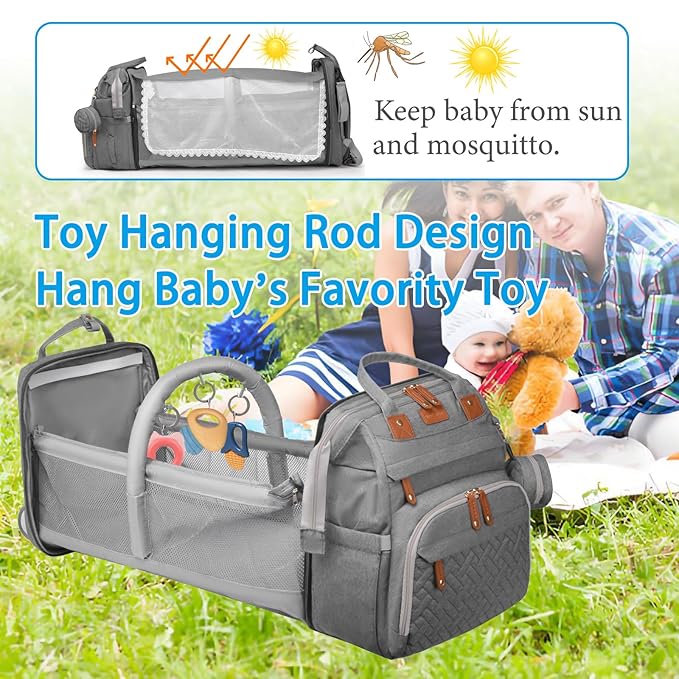 Jeryswet Baby Diaper Bags with Changing Station, Waterproof Large Capacity Diaper Bag Backpack for Moms Dads with USB Charging Port and Stroller Straps, Baby Shower Gifts, Grey