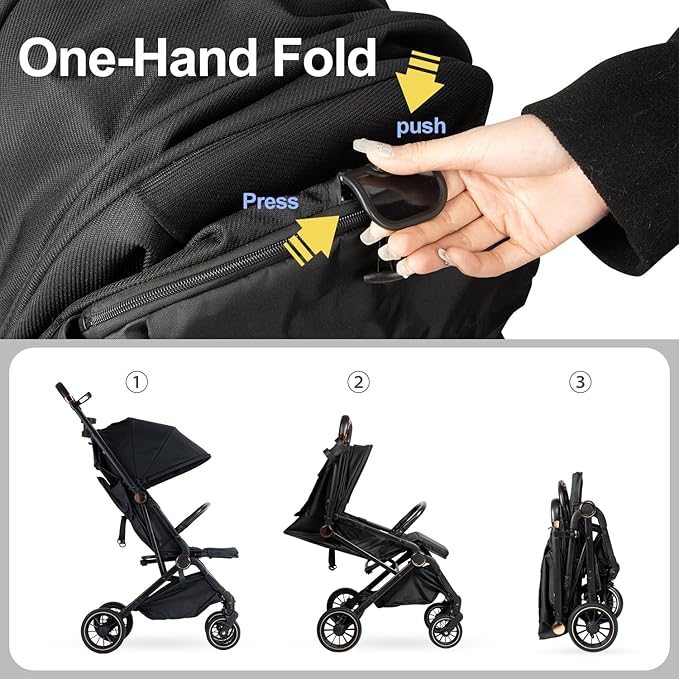 Baby Stroller, 3 in 1 Folding High Landscape Infant Strollers Convertible Strollers with Large UPF 50+ Canopy and Cup Holder (Black)