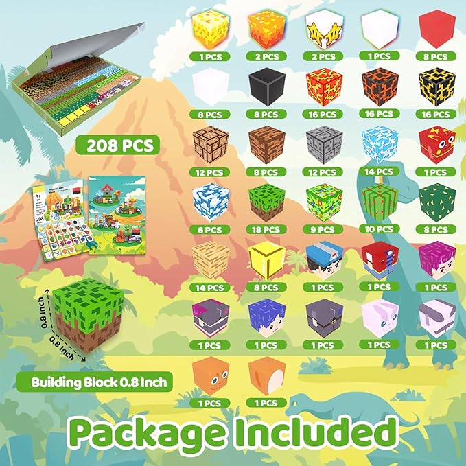 Magnetic Blocks, 208PCS Magnetic Building Blocks, Stacking Magnets for Kids, Sensory Toy for STEM Constructions Magnet Blocks for Boys Girls Age 3+, Christmas Birthday Gifts