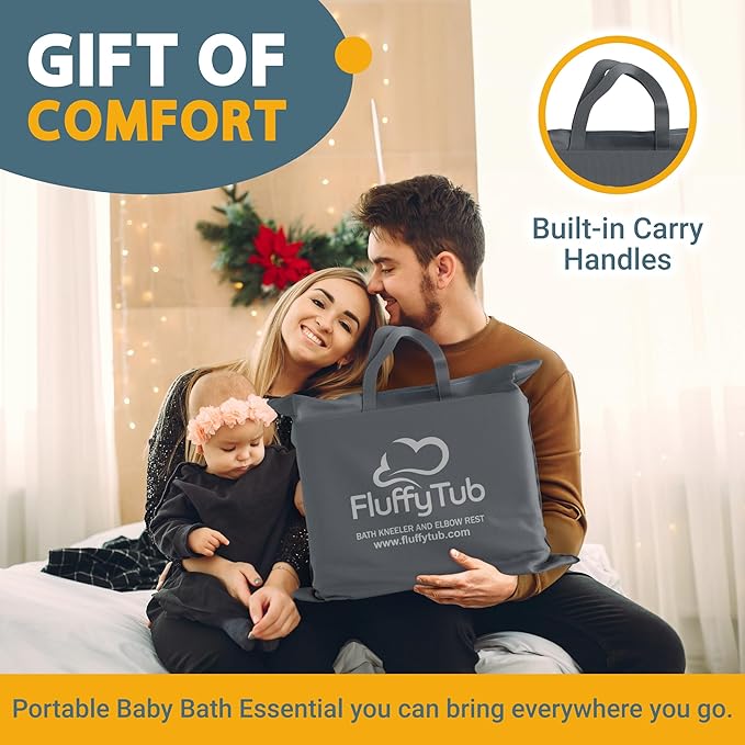 Memory Foam Bath Kneeler and Elbow Rest Pad Set, 2-Inch Thick, Water-Resistant Mat – Baby Bath Time Essentials Cushion and Bath Kneeling Pad for Bathing Baby with Bathtub Toy Organizer.