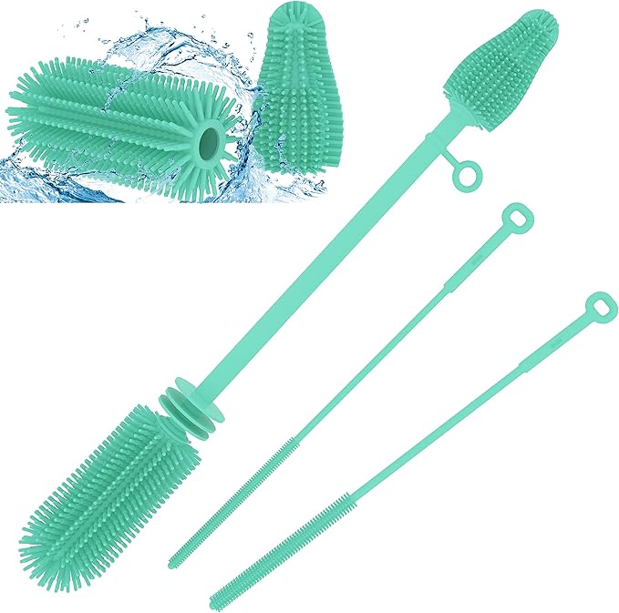 Silicone Baby Bottle Brush and Straw Cleaner Brush Set,Silicone Fully Encased Dish Brush,Versatile Deep Cleaning Long Water Bottle Brushes,Heat Resistant Sturdy Kitchen Brush,Hangable Cup Brush