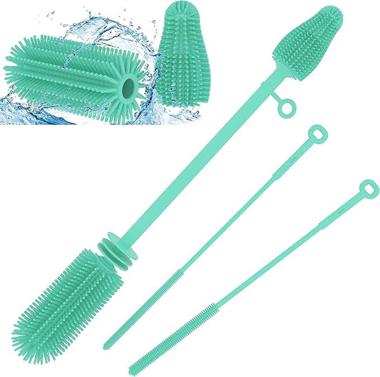 Silicone Baby Bottle Brush and Straw Cleaner Brush Set,Silicone Fully Encased Dish Brush,Versatile Deep Cleaning Long Water Bottle Brushes,Heat Resistant Sturdy Kitchen Brush,Hangable Cup Brush
