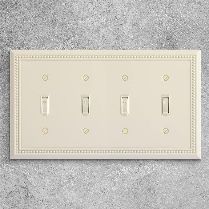 Henne Bery Sunken Pearls Heavy Duty Decorative Wall Plate Switch Plate Outlet Cover (Quad Toggle, Light Almond)