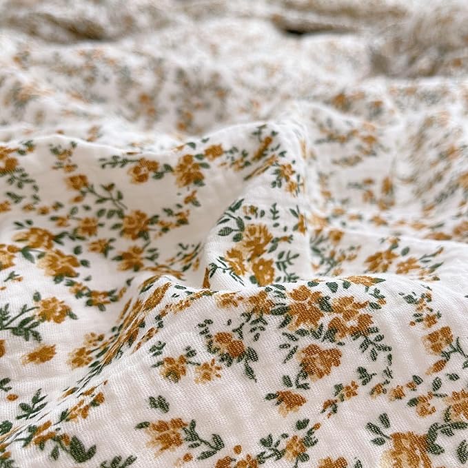 BuLuTu Soft Cotton Muslin Kids Toddler Pillowcases Hibiscus Flowers Pattern, Shabby Chic Floral Nursery Pillow Case 14"x20" for Boys Girls, Durable Pillow Cover Ruffle Edges Travel Pillow Cases