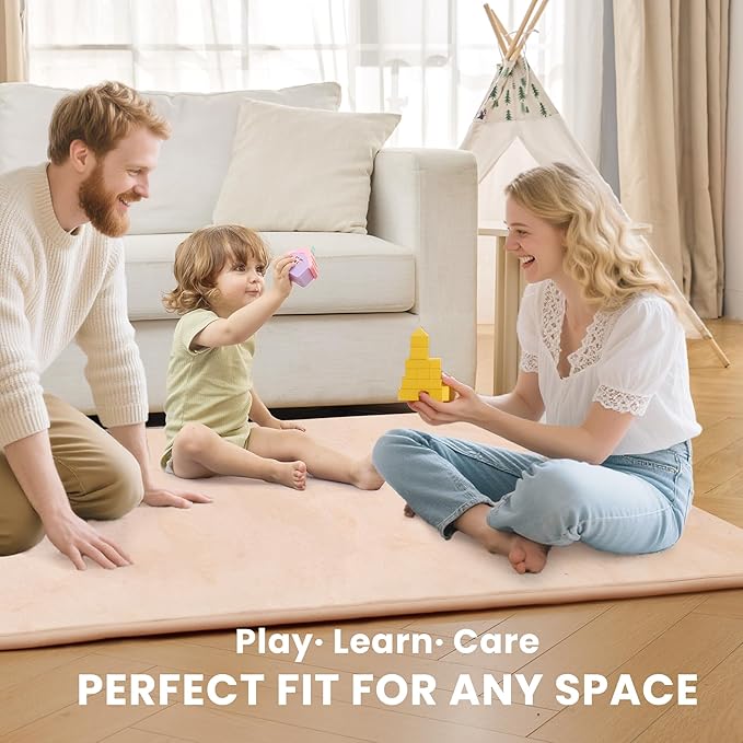 ACOMOPACK 1.3" Thick Baby Play Mat for Floor 59x71"-Large Water-Repellent&Non-Slip Memory Foam Mat for Kids,Toddlers,Soft Velvet Nursery Rug for Tummy Time&Crawling,Yoga,Tatami Style(Blush)