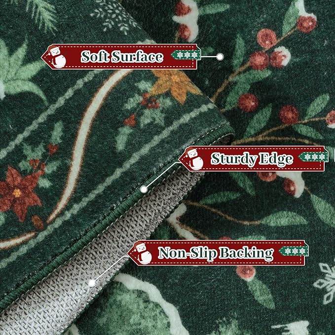 OJIA Christmas Area Rug 8x10 Green Rugs for Living Room, Xmas Animal Washable Rugs 8x10 Soft Bedroom Throw Rug, Holiday Dining Room Carpet Non-Slip Low Pile Carpet for Kids Room Nursery
