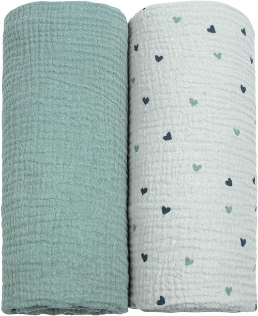 Lulu moon Muslin Swaddle Blanket Baby Receiving Blankets Neutral, 2 Pack, Sage