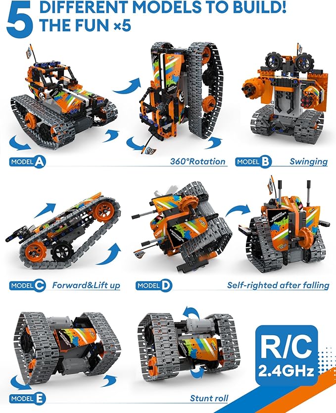 5 in 1 STEM Remote Control Building Kit, 392Pcs Blocks Erector Projects Set Toys for Kids Age 8-12, Build a Tank/Robot/AVT DIY Science Educate 6 7 9 10 11 Years Old for Boys & Girls Gift Ideas