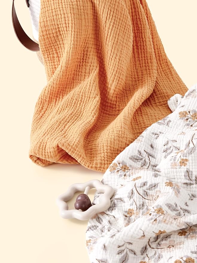 TILLYOU Muslin Hooded Baby Towels for Newborn 2 Pack, 32x32Inch Soft Baby Bath Towel Highly Absorbent for Newborn and Infant, Essential for Newborn Care, Yellow Flower