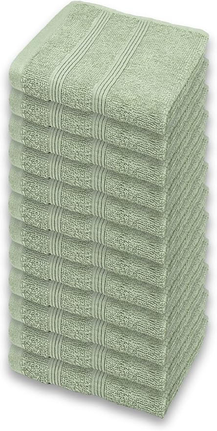 Kaufman - Premium Washcloth Set of 12 (13x13 Inches) 100% Cotton Ring Spun, Highly Absorbent, Durable and Ultra Soft Feel Wash Cloths Essential for Bathroom, Spa, Gym, and Face Towel (12PK)
