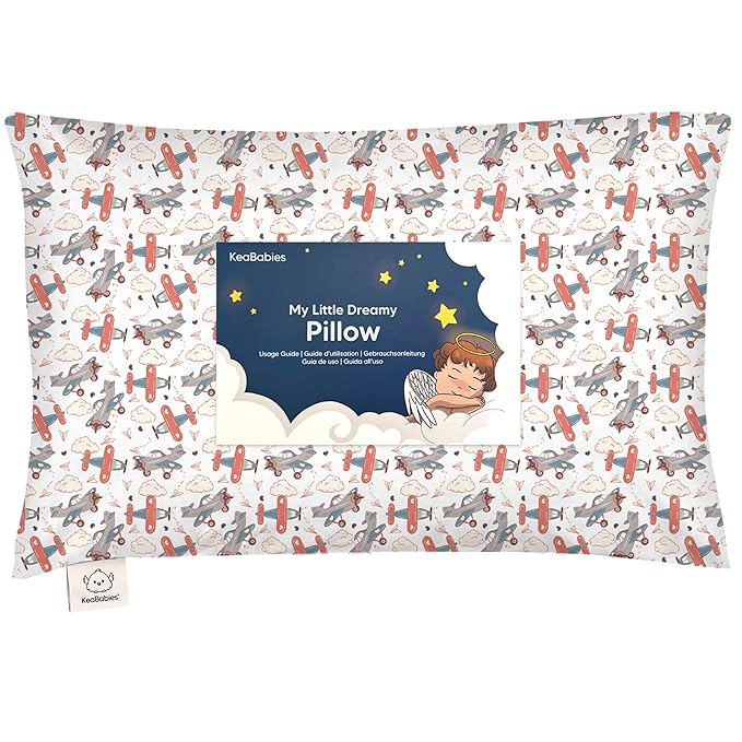 Toddler Pillow with Pillowcase - 13x18 My Little Dreamy Kids Travel Bed Pillows for Sleeping, Organic Cotton Small Pillowcase, Soft & Breathable, Machine Washable, Toddlers 2-5 Years Old (Aircraft)