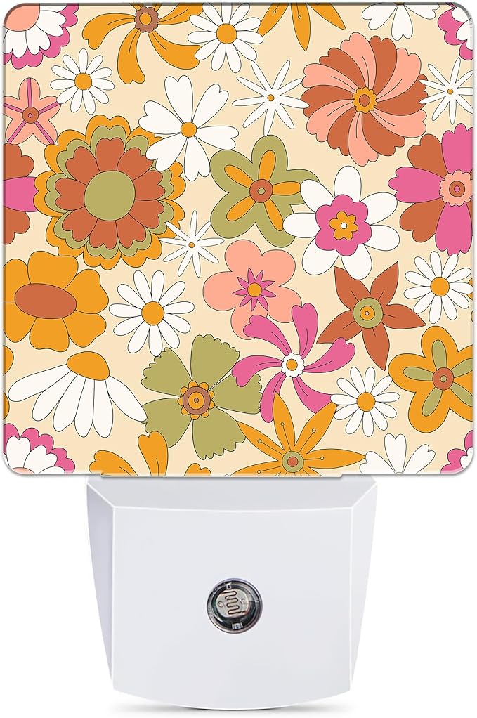 Vintage Boho Floral Night Light Plug in Wall Lamp Smart Dusk to Dawn Sensor for Home Decorative, Kids Room Bedroom Bathroom Kitchen Hallway Gifts